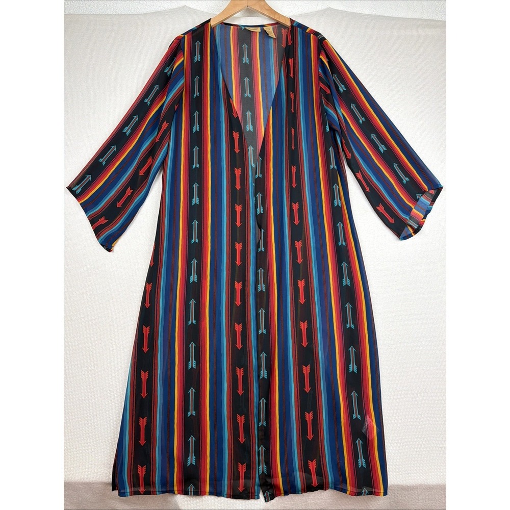 Wrangler Southwestern Midi Cardigan Kimono Duster Size L Cowgirl Festival Boho